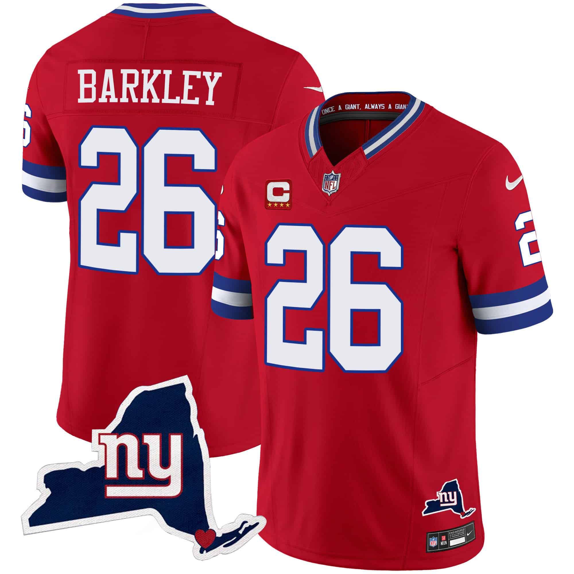 Men New York Giants #26 Barkley Red 2024 Nike Map Patch Limited NFL Jersey